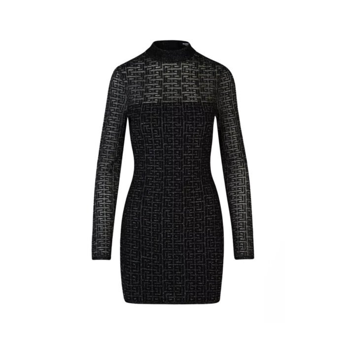 ⁦Black Velvet Bow Trim Long Sleeve Womens Dresses⁩ - الصورة ⁦4⁩