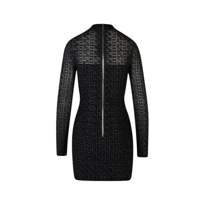 ⁦Black Velvet Bow Trim Long Sleeve Womens Dresses⁩ - الصورة ⁦2⁩